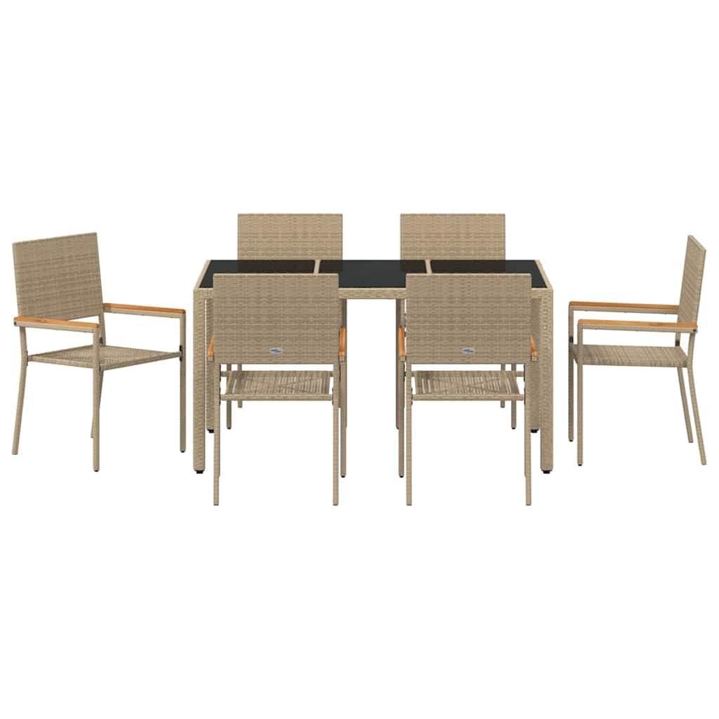 Garden Dining Set 7 pcs Beige 150 x 90 x 75 cm Poly Rattan