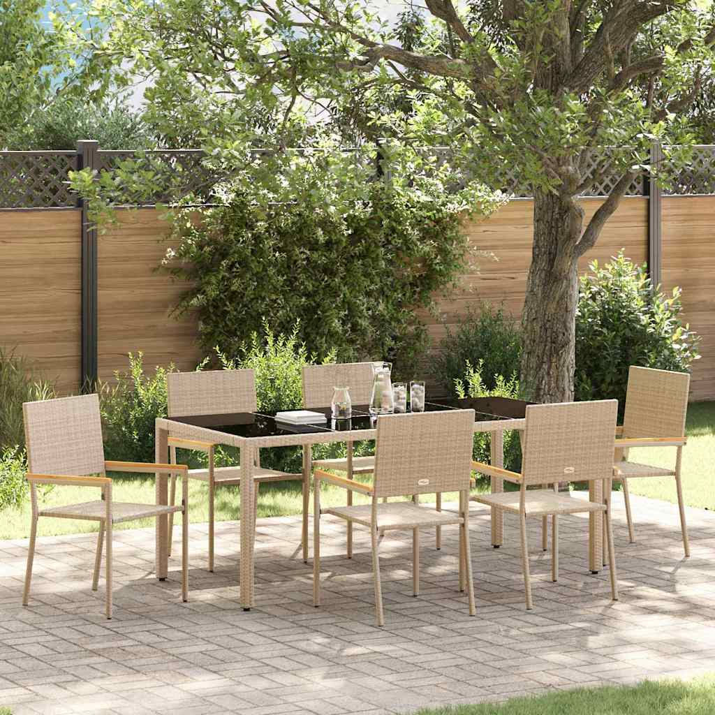 Garden Dining Set 7 pcs Beige and Black Poly Rattan