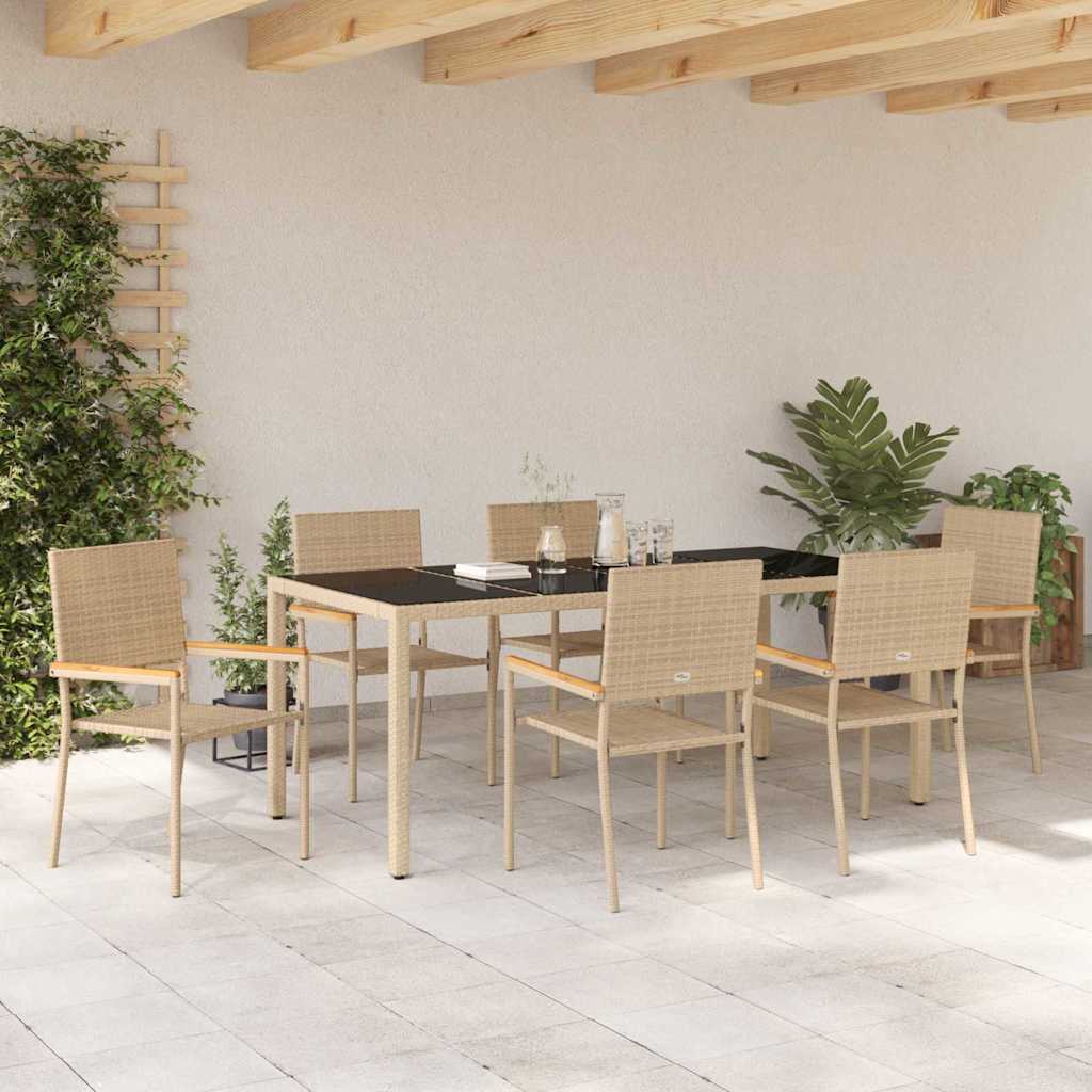 Garden Dining Set 7 pcs Beige and Black Poly Rattan