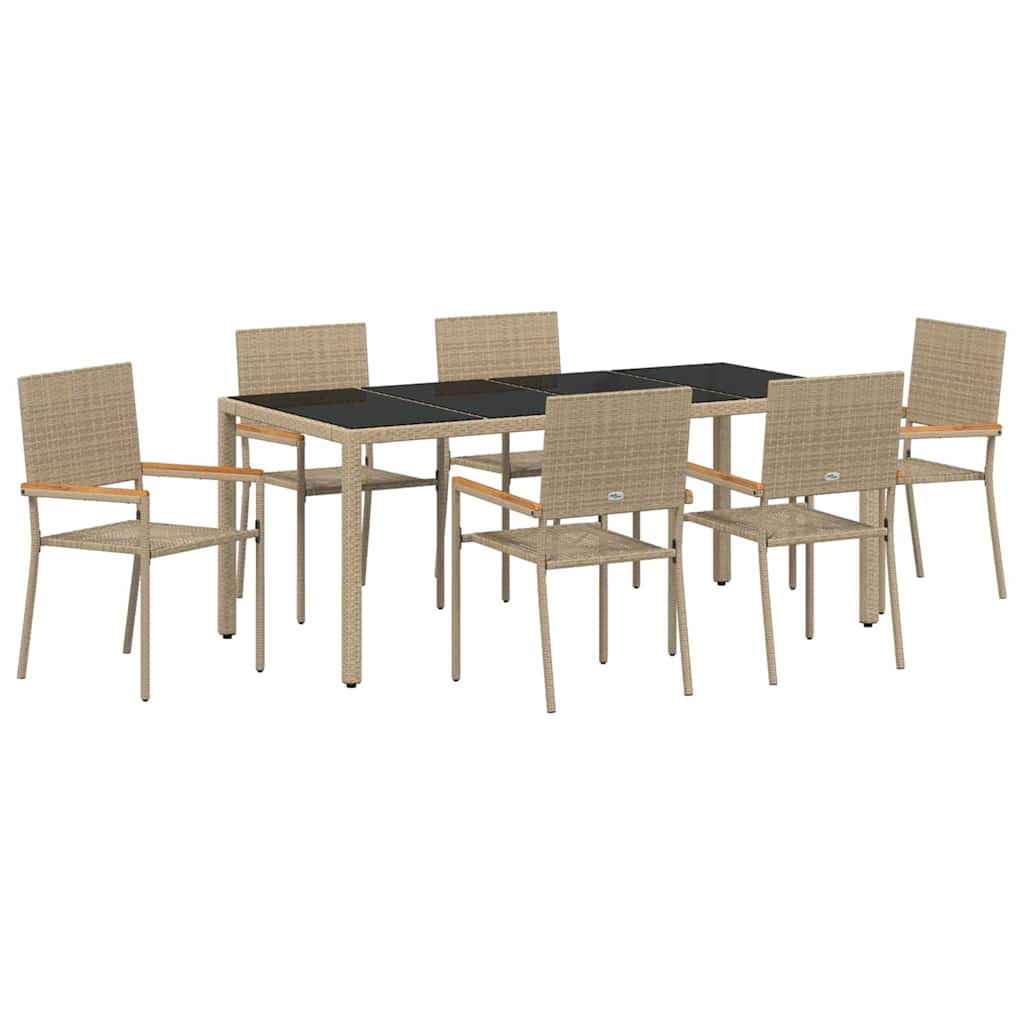 Garden Dining Set 7 pcs Beige and Black Poly Rattan