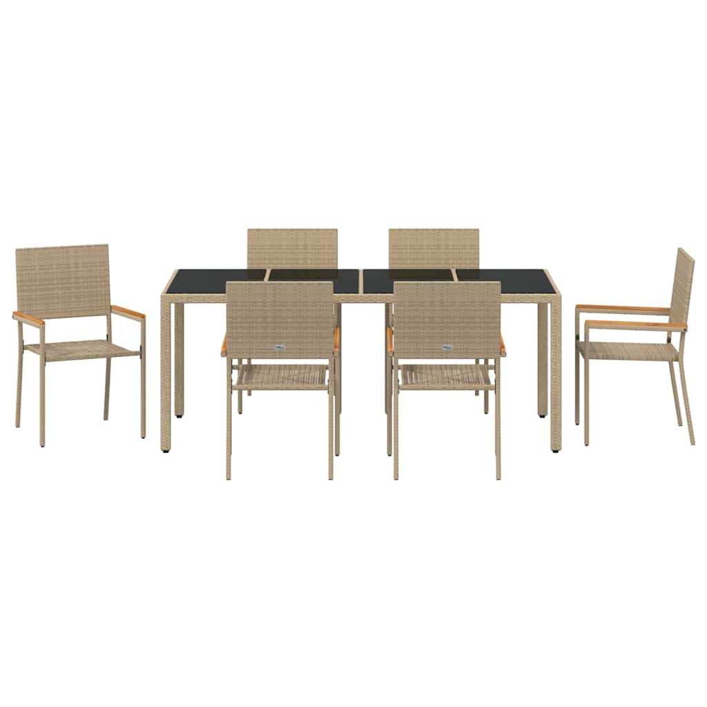 Garden Dining Set 7 pcs Beige and Black Poly Rattan