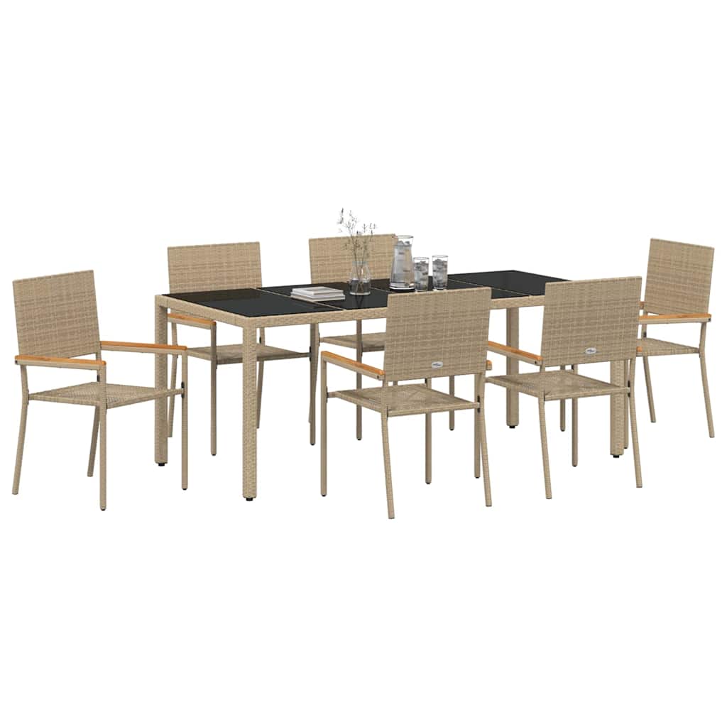 Garden Dining Set 7 pcs Beige and Black Poly Rattan