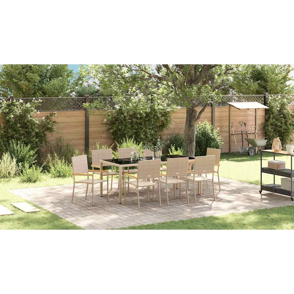 Garden Dining Set 9 pcs Beige Poly Rattan