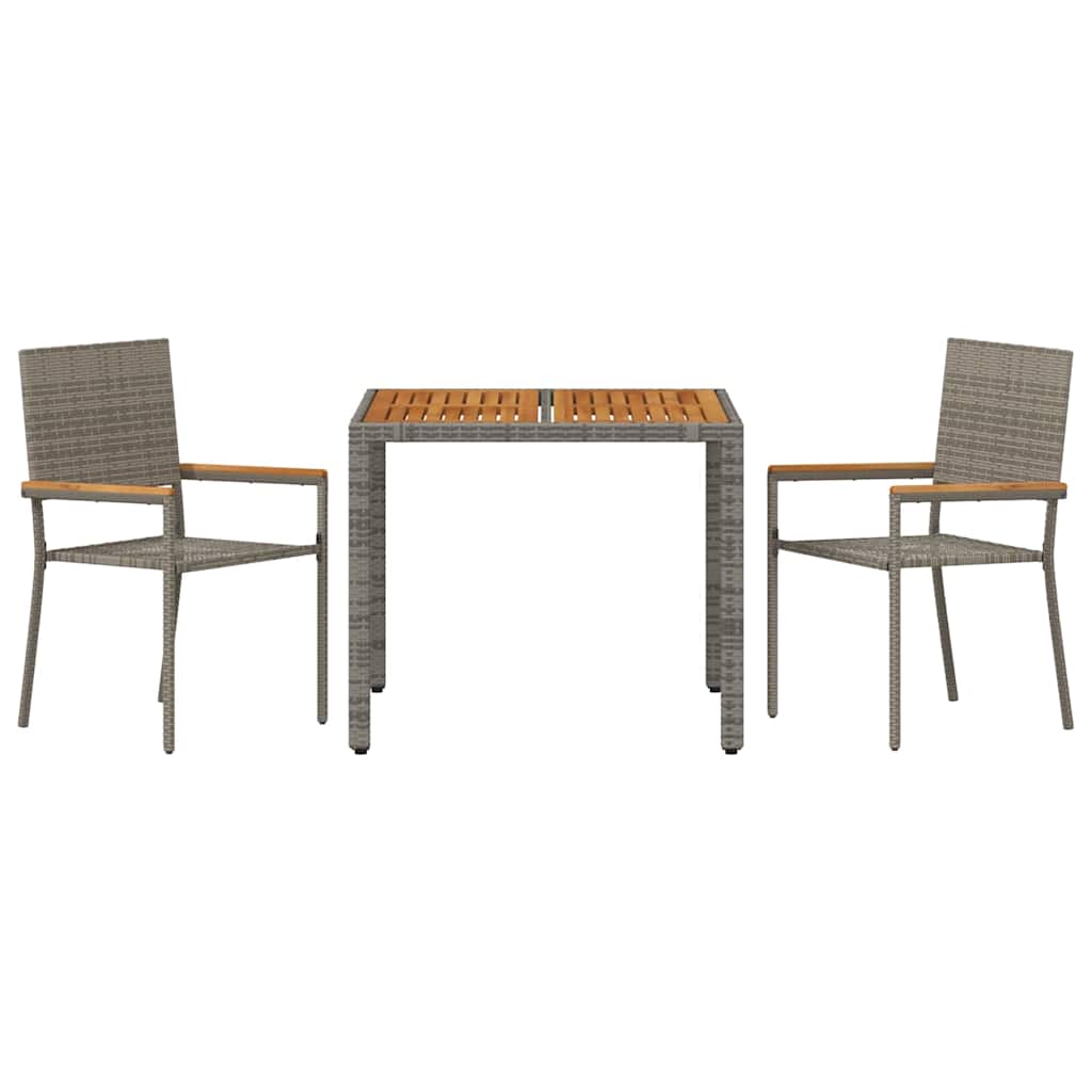 Garden Dining Set 3 pcs Grey Poly Rattan
