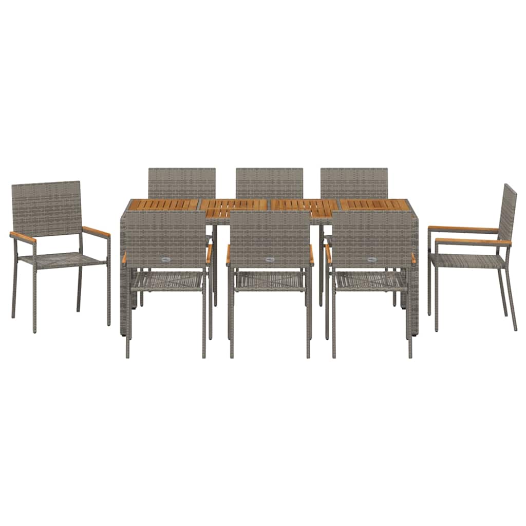 Garden Dining Set 9 pcs Grey Poly Rattan