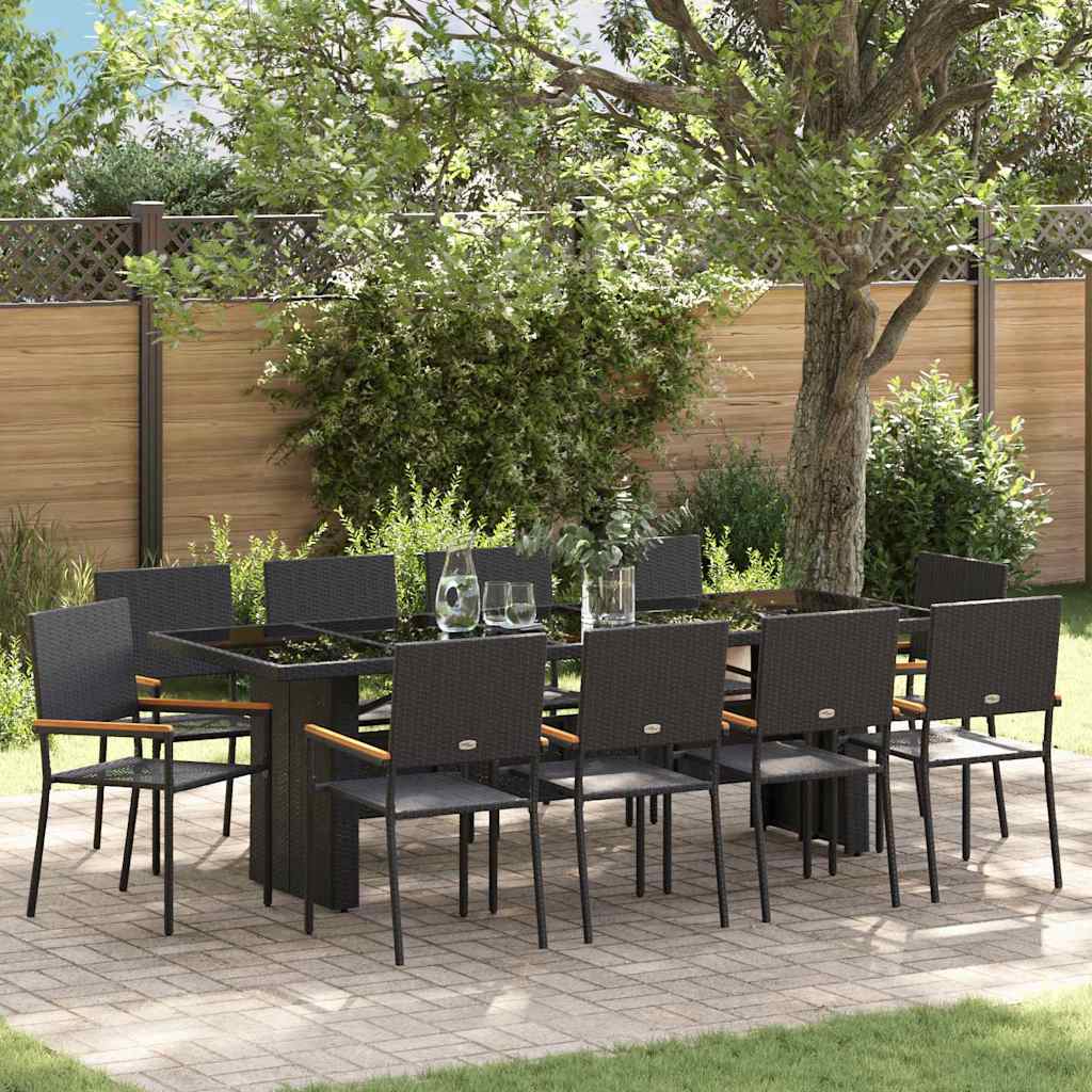 Garden Dining Set 11 pcs Black Poly rattan