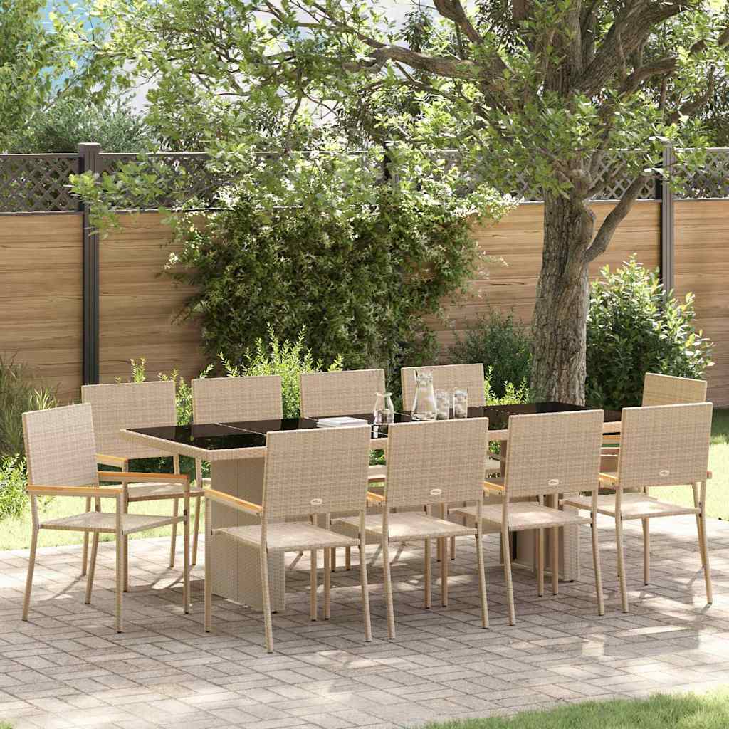 Garden Dining Set 11 pcs Beige Poly rattan