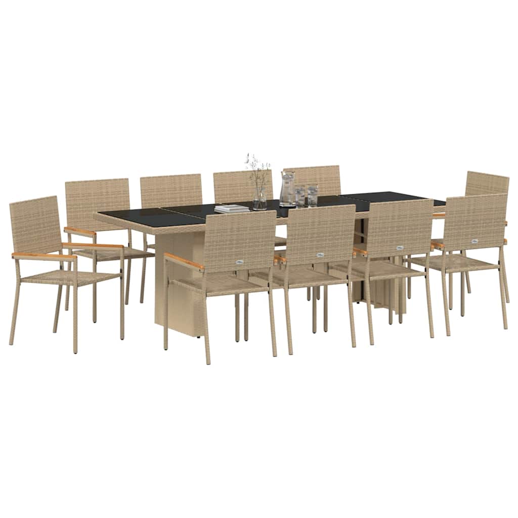 Garden Dining Set 11 pcs Beige Poly rattan