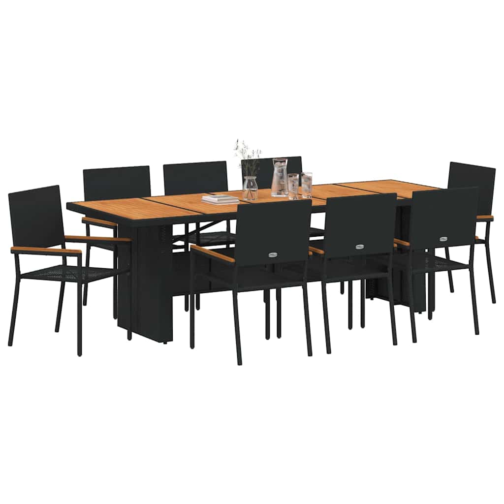 Garden Dining Set 9 pcs Black Poly rattan