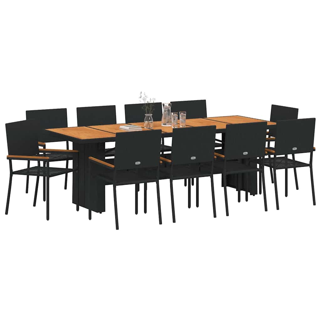 Garden Dining Set 11 pcs Black Poly rattan