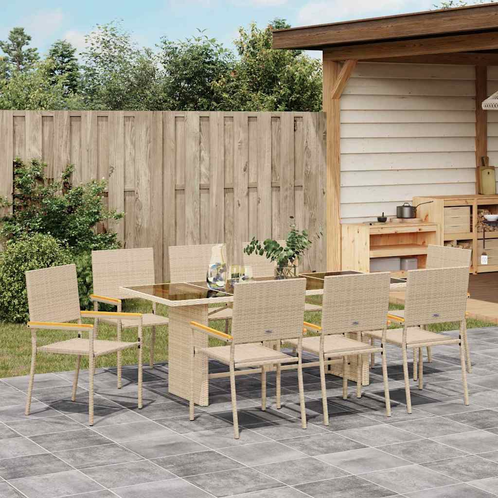 Garden Dining Set 9 pcs Beige Poly Rattan