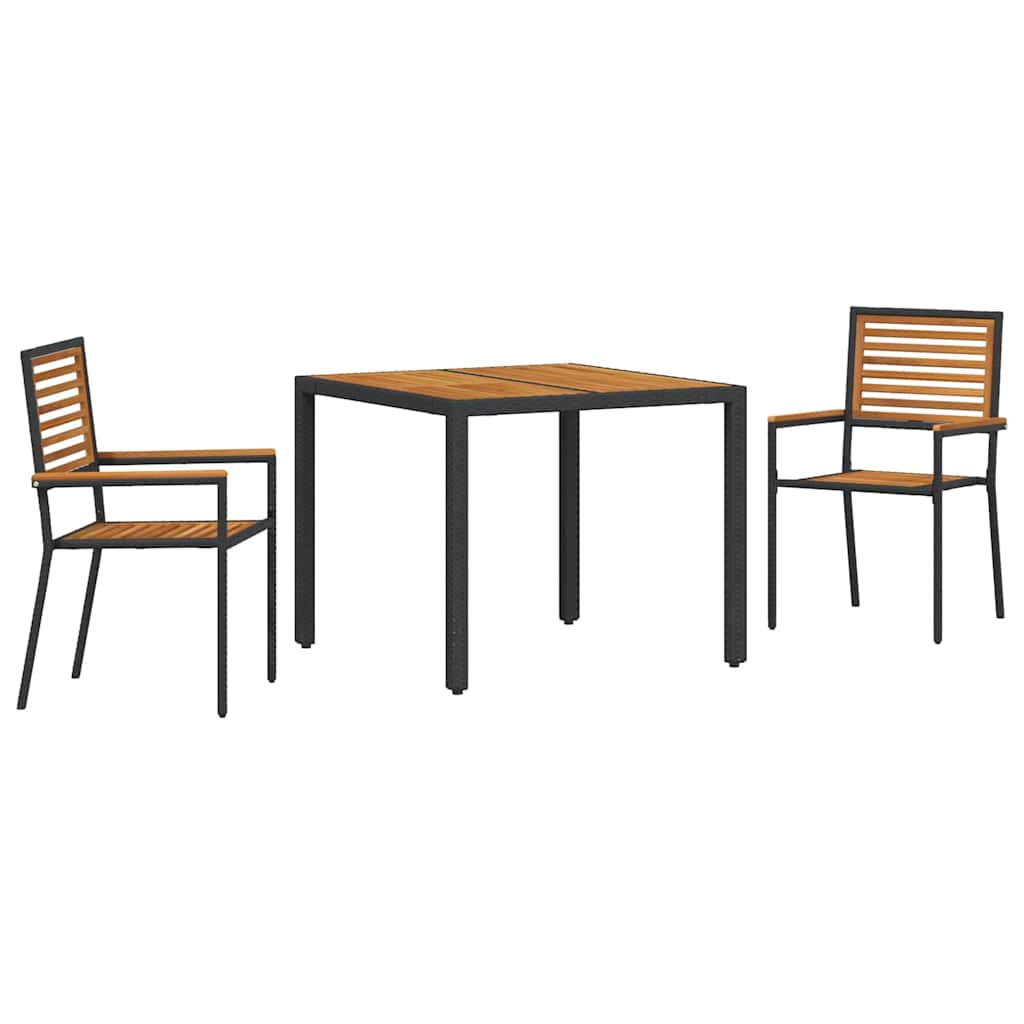 Garden Dining Set 3 pcs Black Poly Rattan