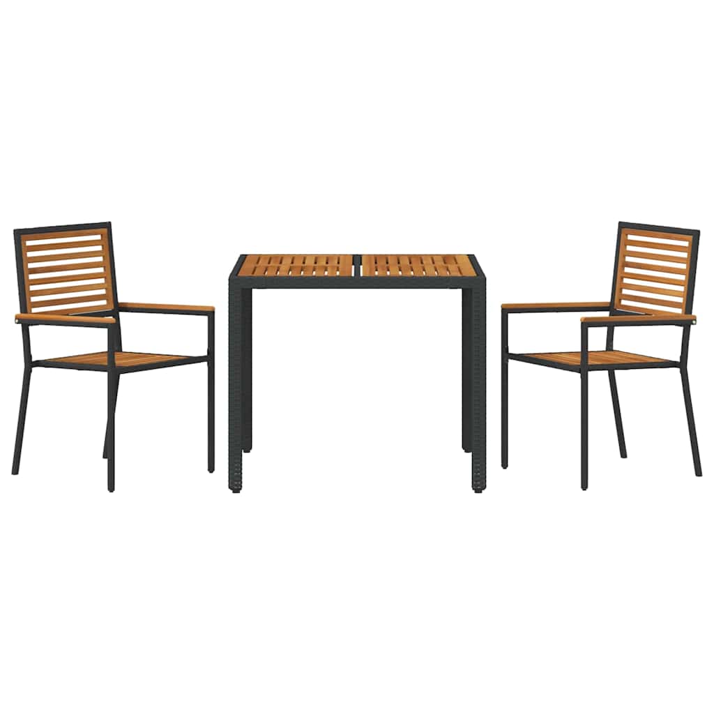Garden Dining Set 3 pcs Black Poly Rattan