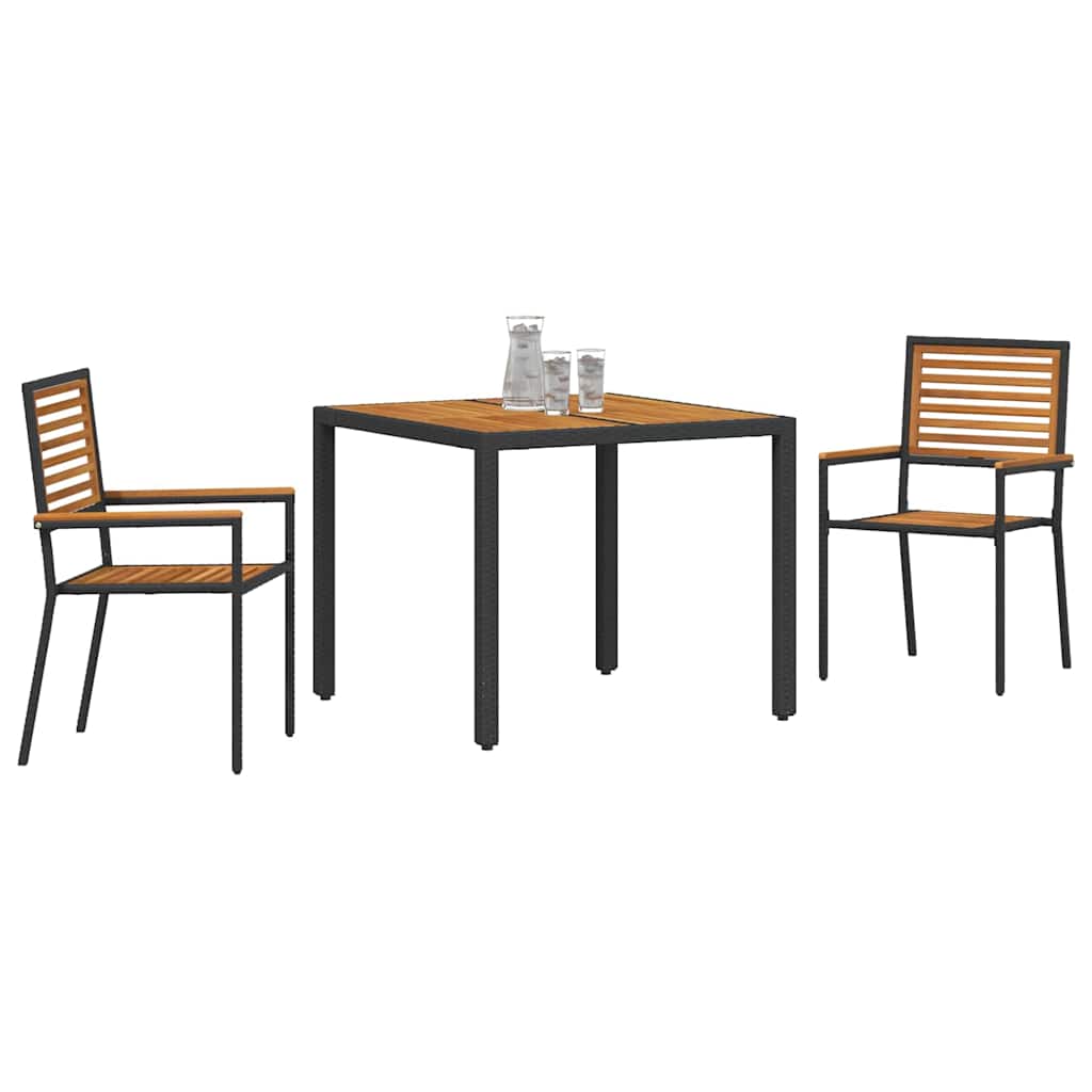 Garden Dining Set 3 pcs Black Poly Rattan