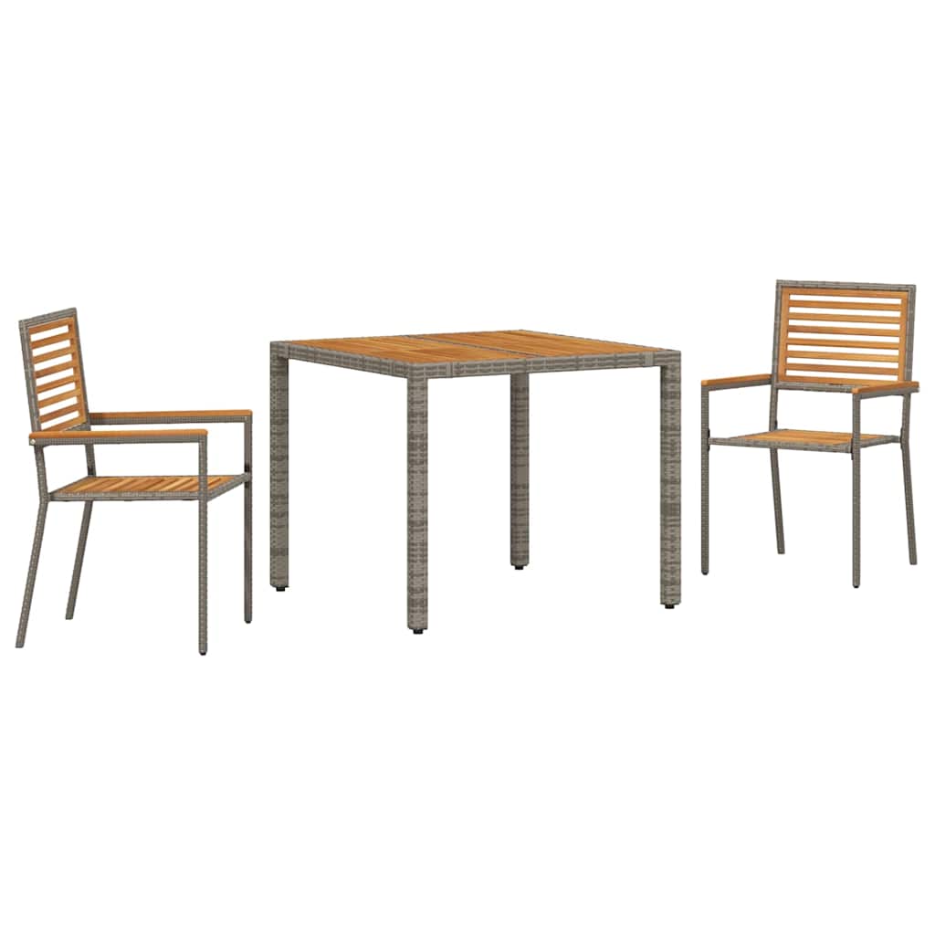 Garden Dining Set 3 pcs Grey Poly Rattan