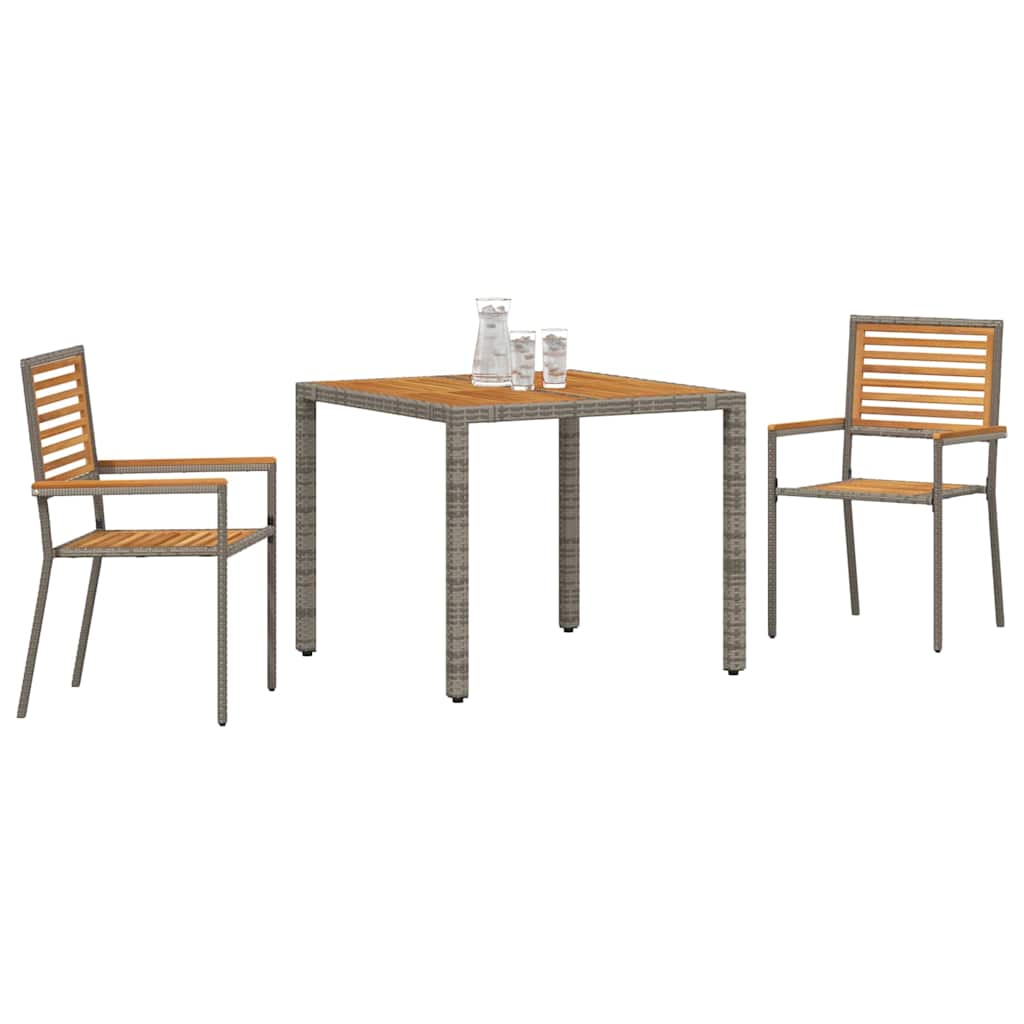 Garden Dining Set 3 pcs Grey Poly Rattan