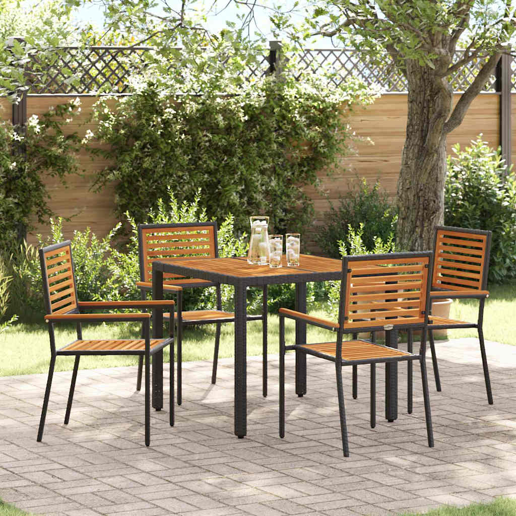 Garden Dining Set 5 pcs Black and Wood 90 x 90 x 75 cm