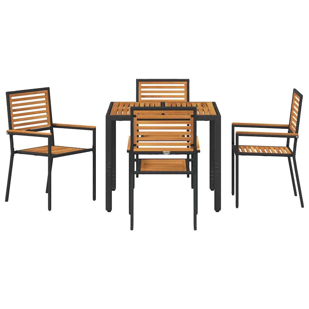 Garden Dining Set 5 pcs Black and Wood 90 x 90 x 75 cm