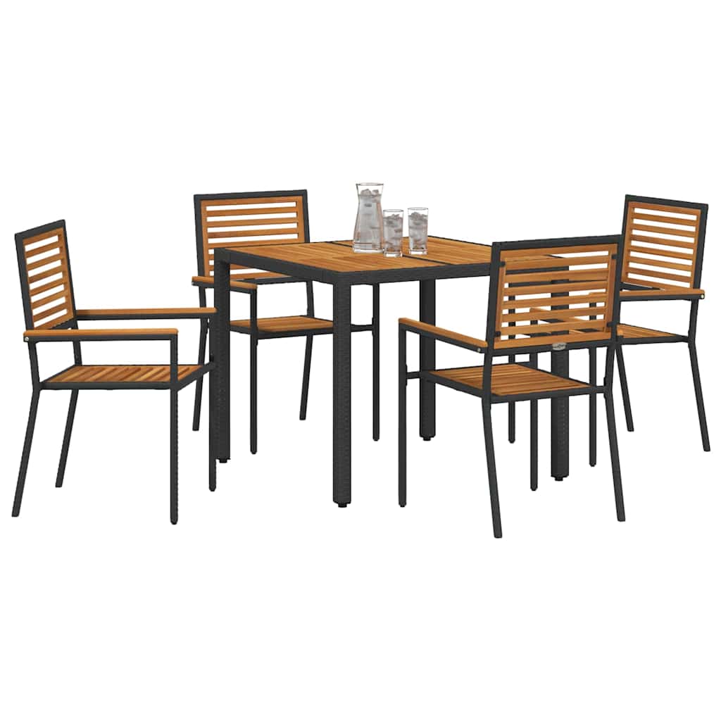 Garden Dining Set 5 pcs Black and Wood 90 x 90 x 75 cm