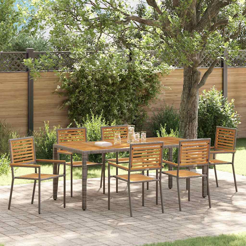 Garden Dining Set 7 pcs Grey 190 x 90 x 75 cm Poly Rattan