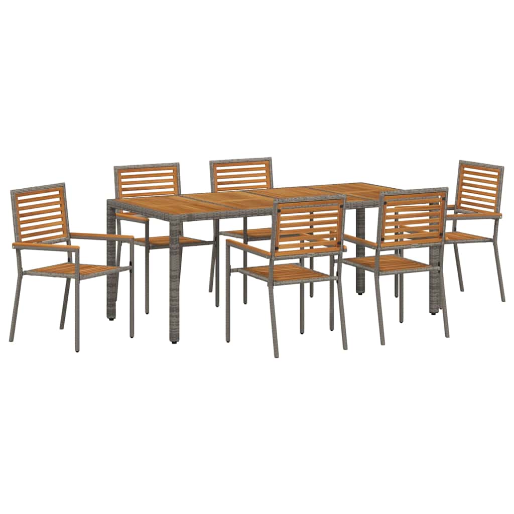 Garden Dining Set 7 pcs Grey 190 x 90 x 75 cm Poly Rattan