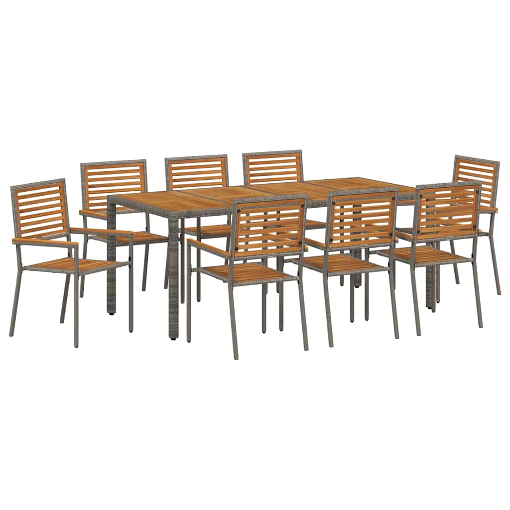 Garden Dining Set 9 pcs Grey and Brown Poly Rattan