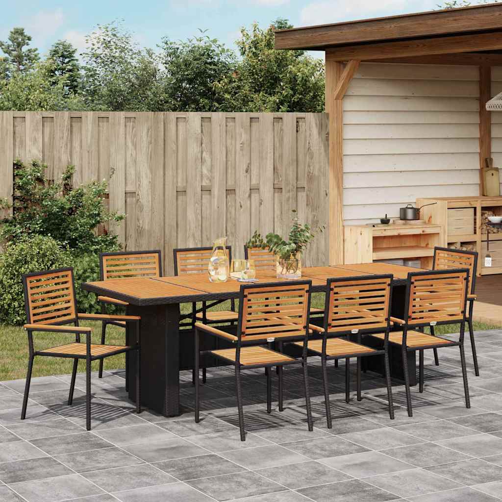 Garden Dining Set 9 pcs Black Poly Rattan