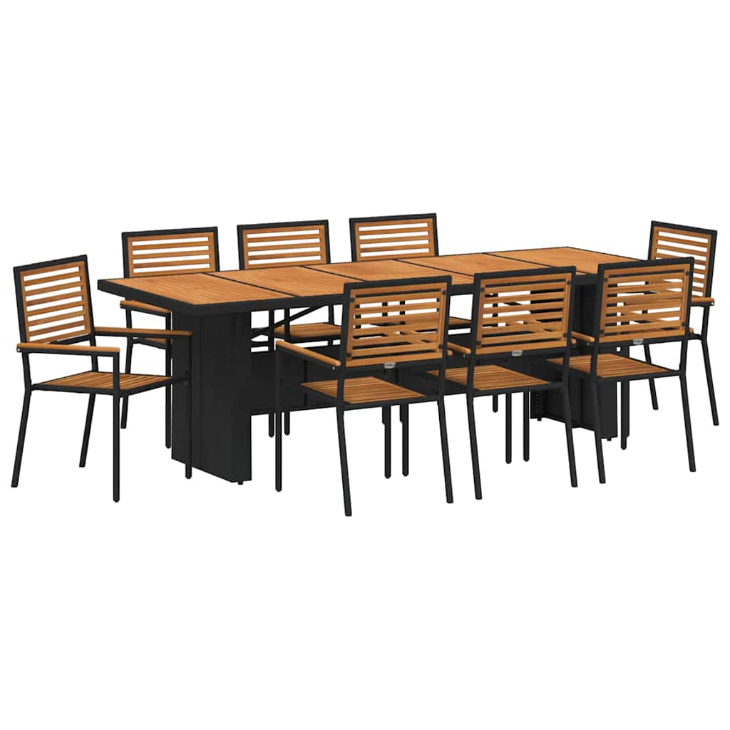 Garden Dining Set 9 pcs Black Poly Rattan