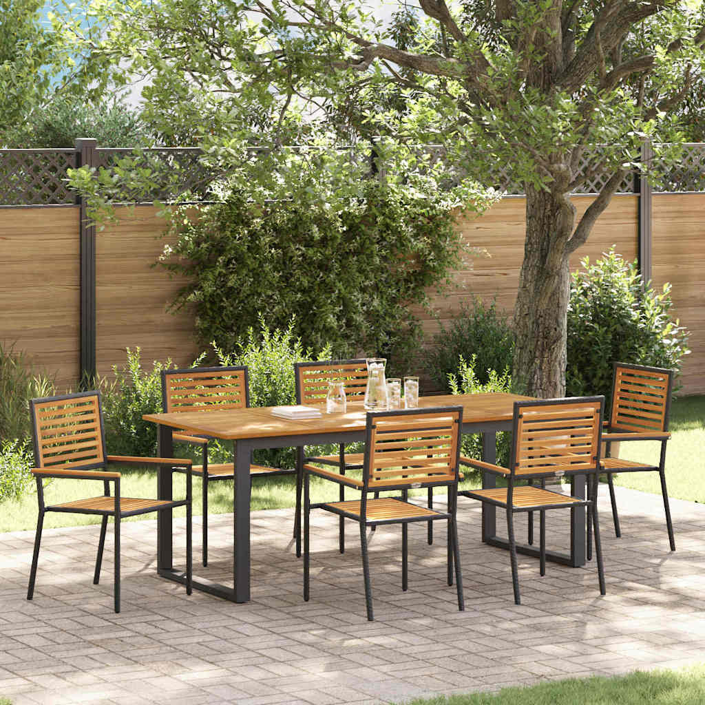 Garden Dining Set 7 pcs Black Solid Acacia Wood
