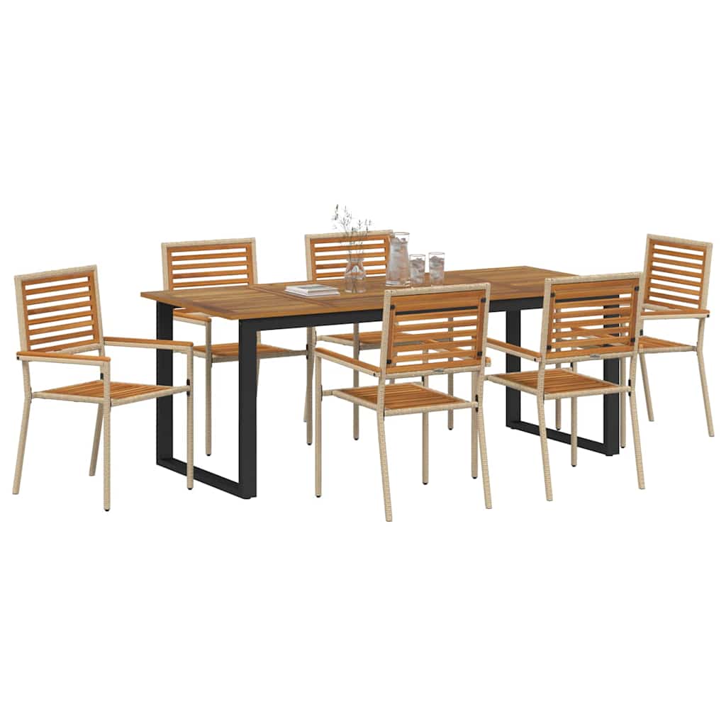 Garden Dining Set 7 pcs Beige Solid Acacia Wood