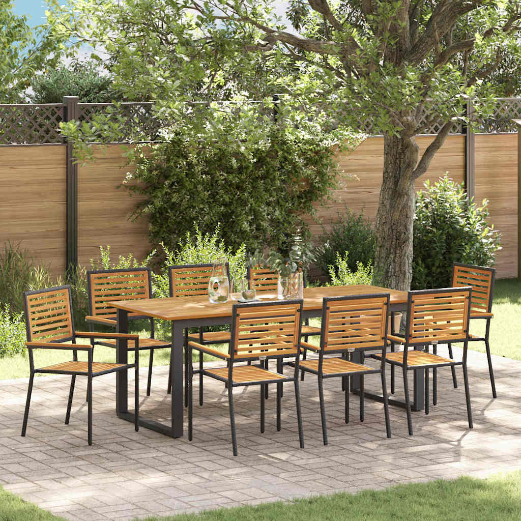 Garden Dining Set 9 pcs Black Solid Acacia Wood