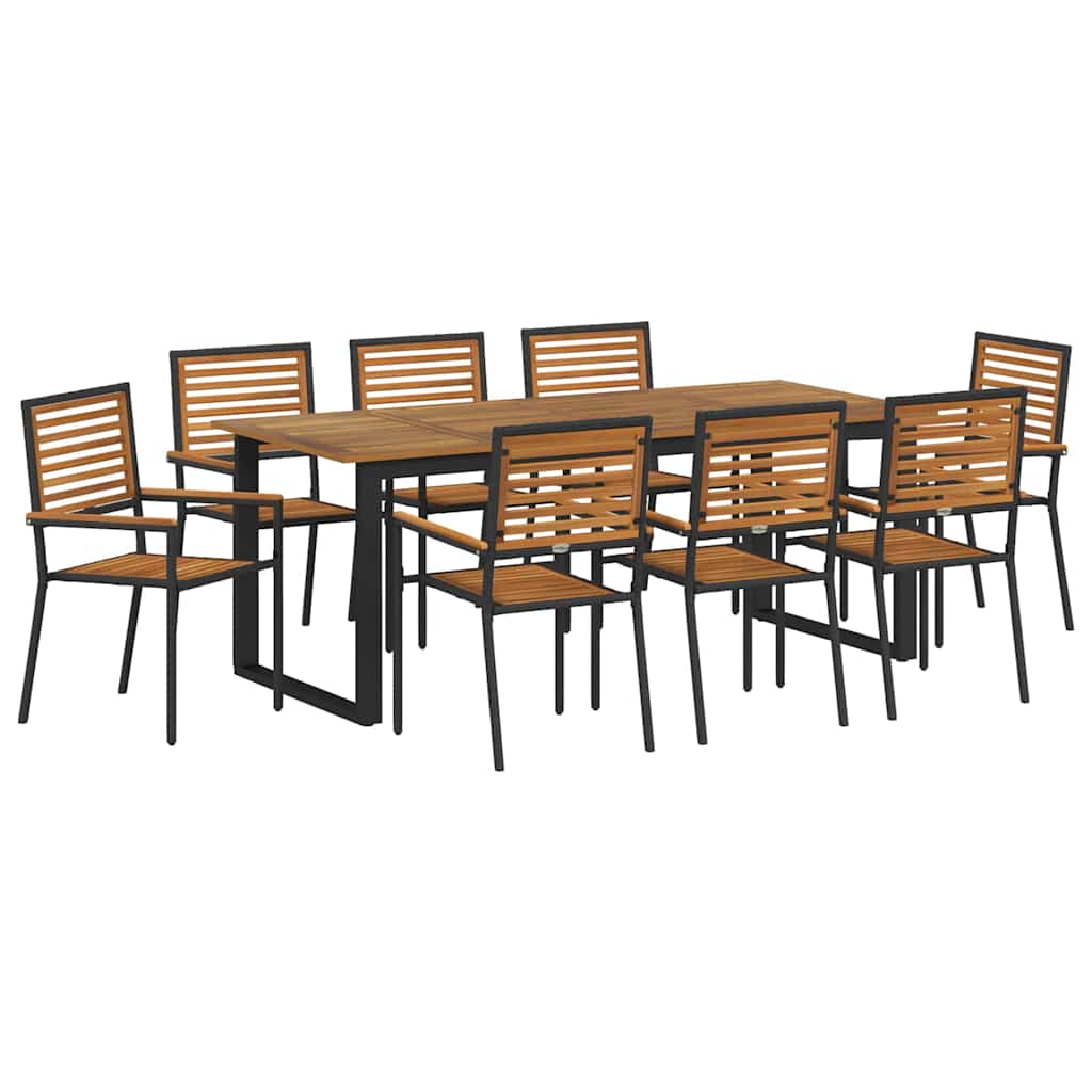 Garden Dining Set 9 pcs Black Solid Acacia Wood