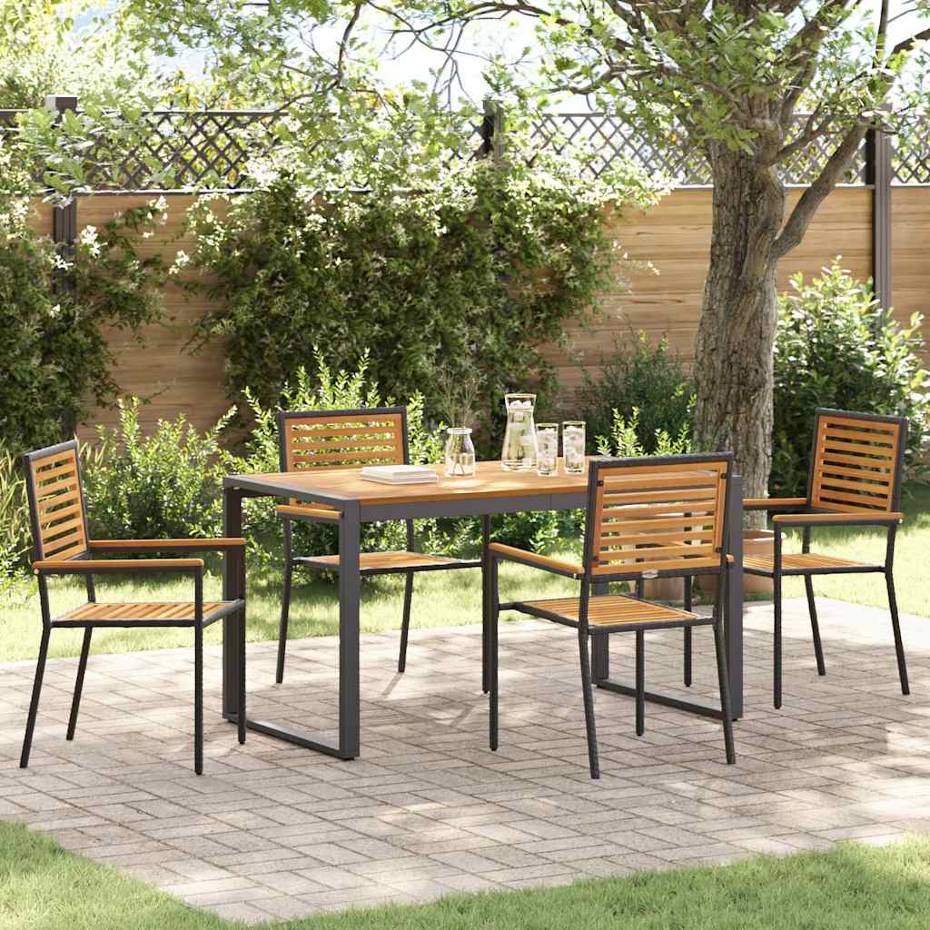 Garden Dining Set 5 pcs Black and Wood Poly Rattan