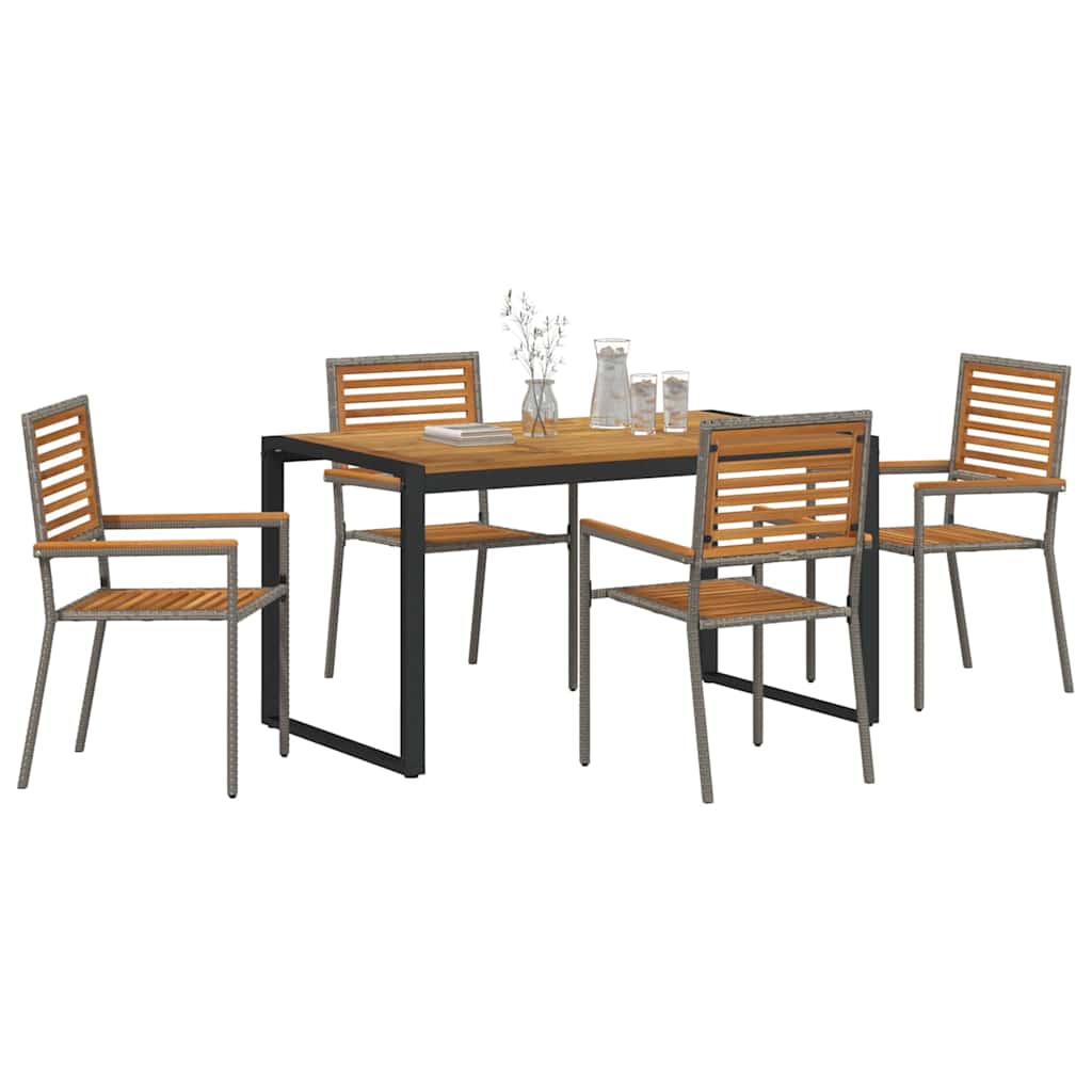 Garden Dining Set 5 pcs Grey and Wood 140 x 80 x 75 cm