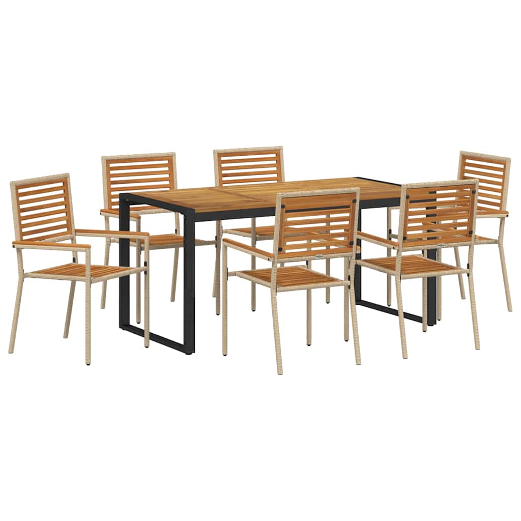 Garden Dining Set 7 pcs Beige and Brown Poly Rattan