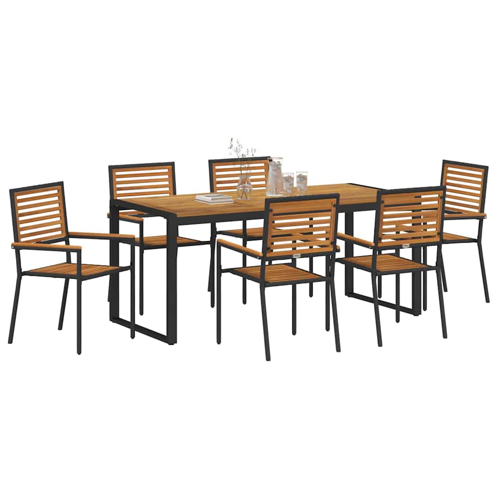 Garden Dining Set 7 pcs Black and Brown Poly Rattan