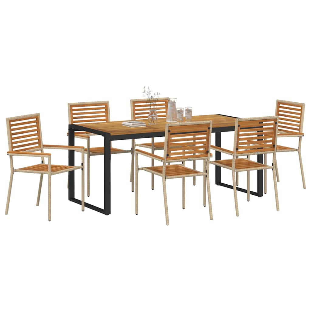 Garden Dining Set 7 pcs Beige and Brown Poly Rattan