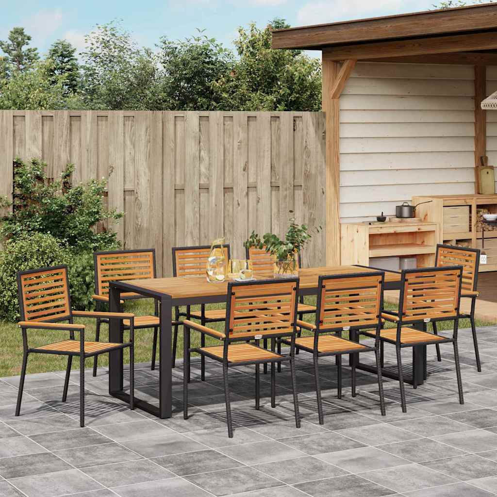 Garden Dining Set 9 pcs Black and Brown Poly Rattan