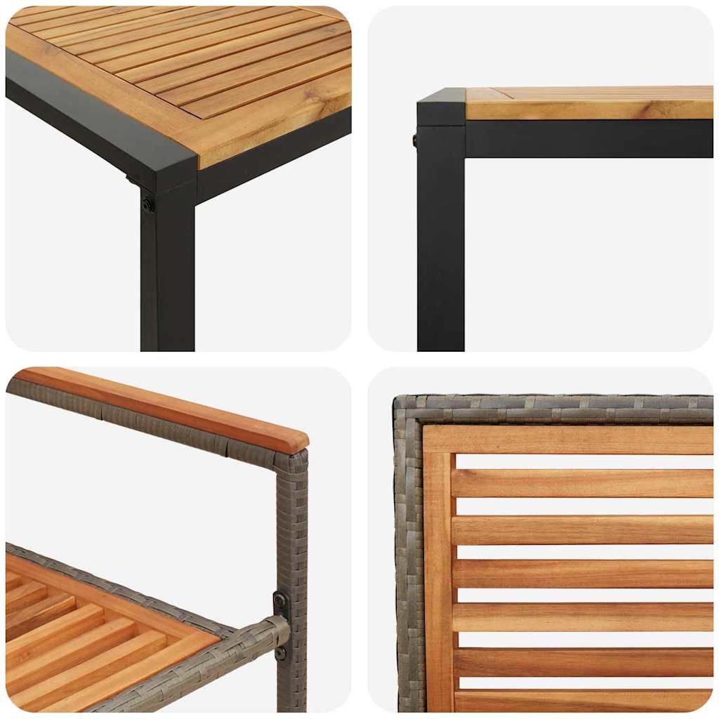 Garden Dining Set 9 pcs Grey and Wood Poly Rattan