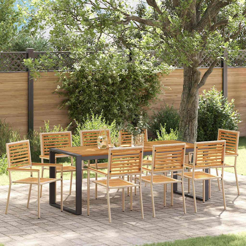 Garden Dining Set 9 pcs Beige and Brown Poly Rattan