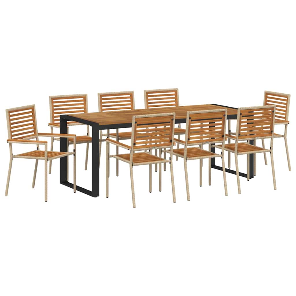 Garden Dining Set 9 pcs Beige and Brown Poly Rattan