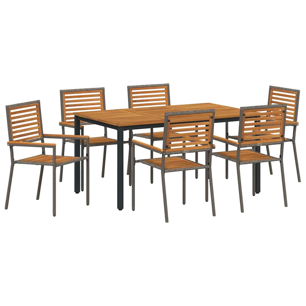 Garden Dining Set 7 pcs Grey and Natural Poly Rattan