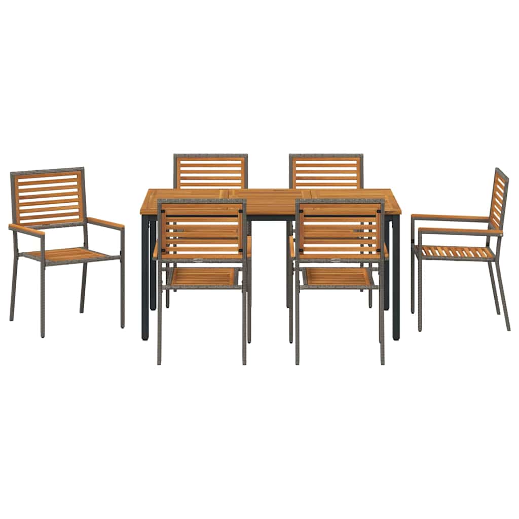 Garden Dining Set 7 pcs Grey and Natural Poly Rattan