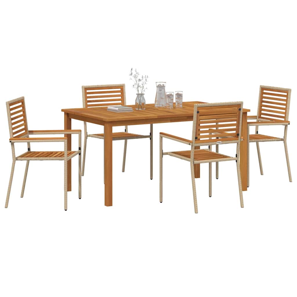 Garden Dining Set 5 pcs Beige Solid Acacia Wood