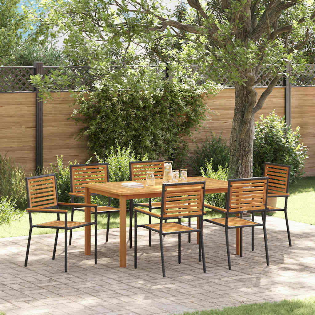 Garden Dining Set 7 pcs Black Solid Acacia Wood