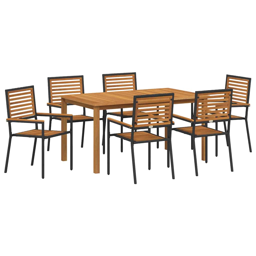 Garden Dining Set 7 pcs Black Solid Acacia Wood