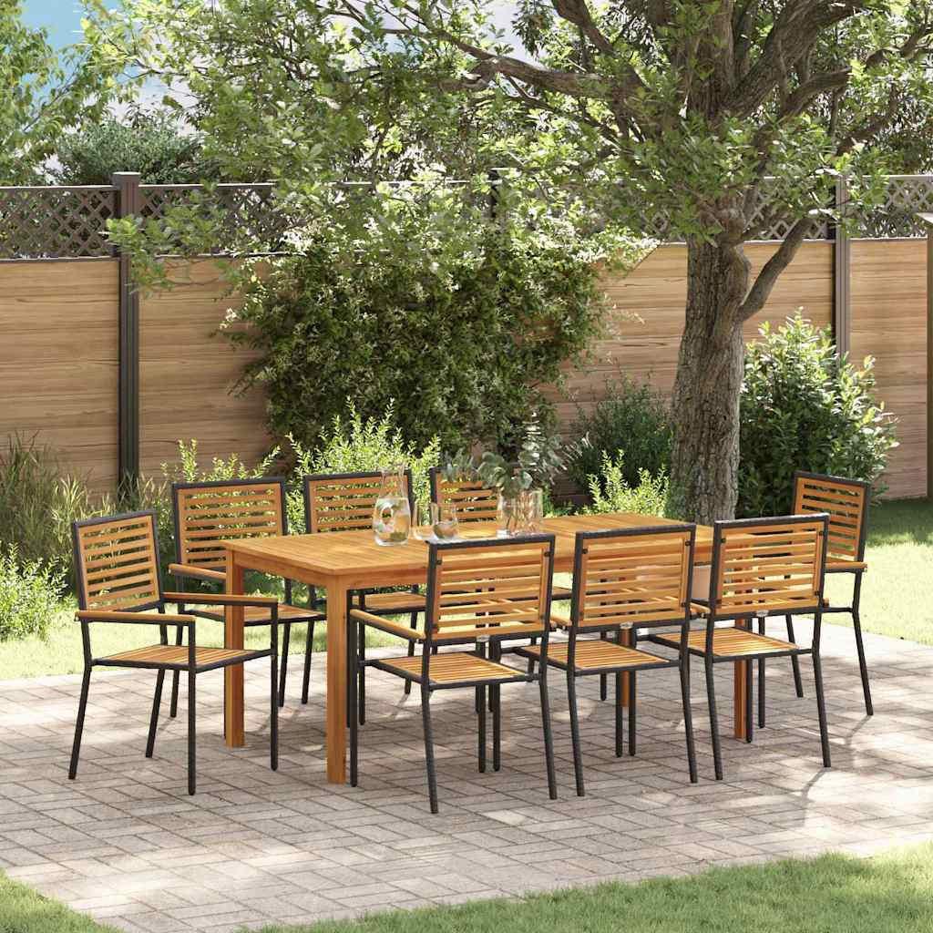 Garden Dining Set 9 pcs Black Poly rattan