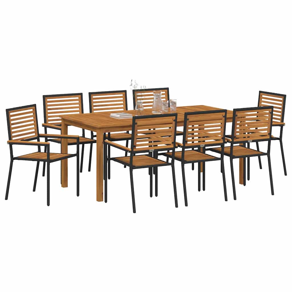 Garden Dining Set 9 pcs Black Poly rattan