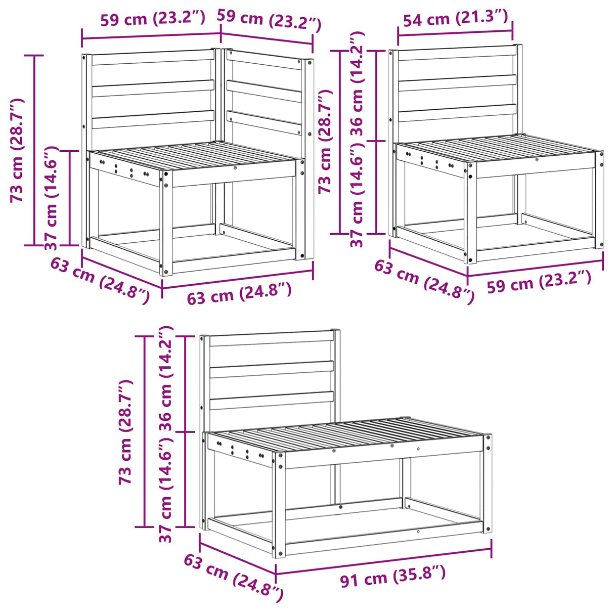 Outdoor Sofa Set 4 Piece Natural Solid Acacia Wood