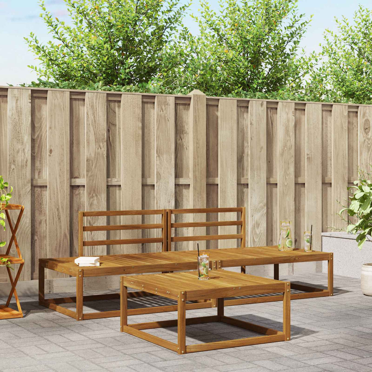 Outdoor Sofa Set 3 Piece Natural Solid Acacia Wood